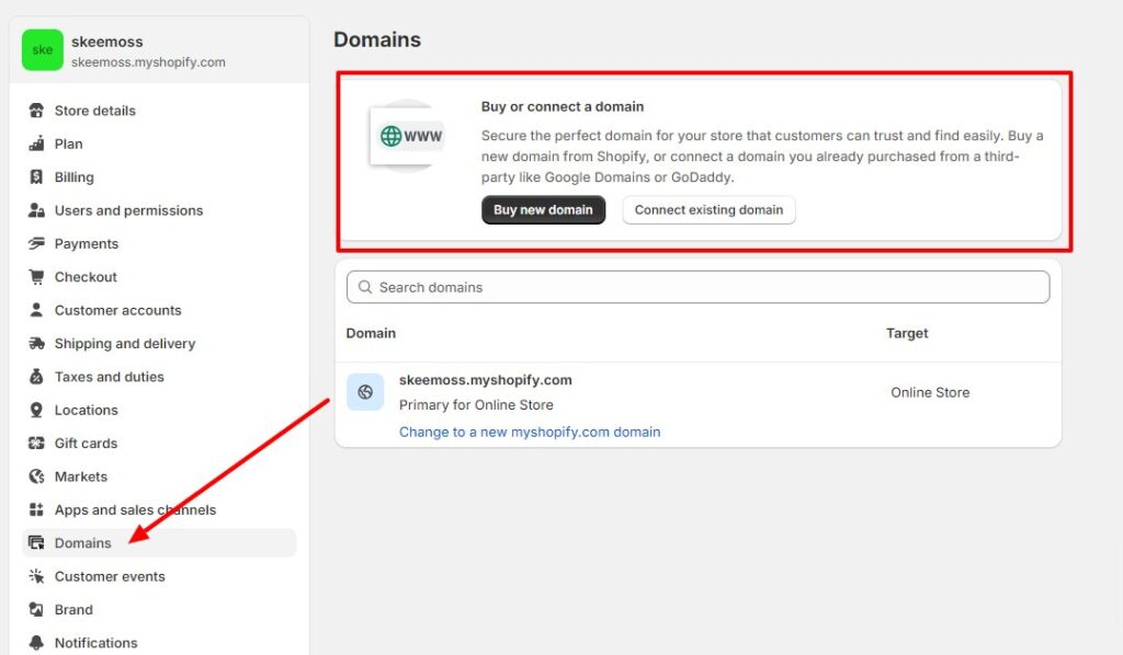 how to connect domain name in shopify online store