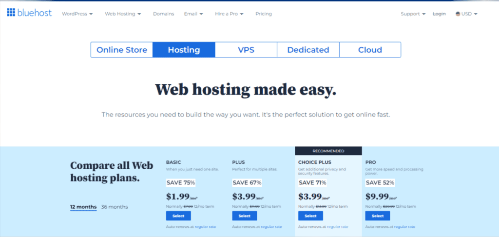 bluehost web hosting review and plans 
